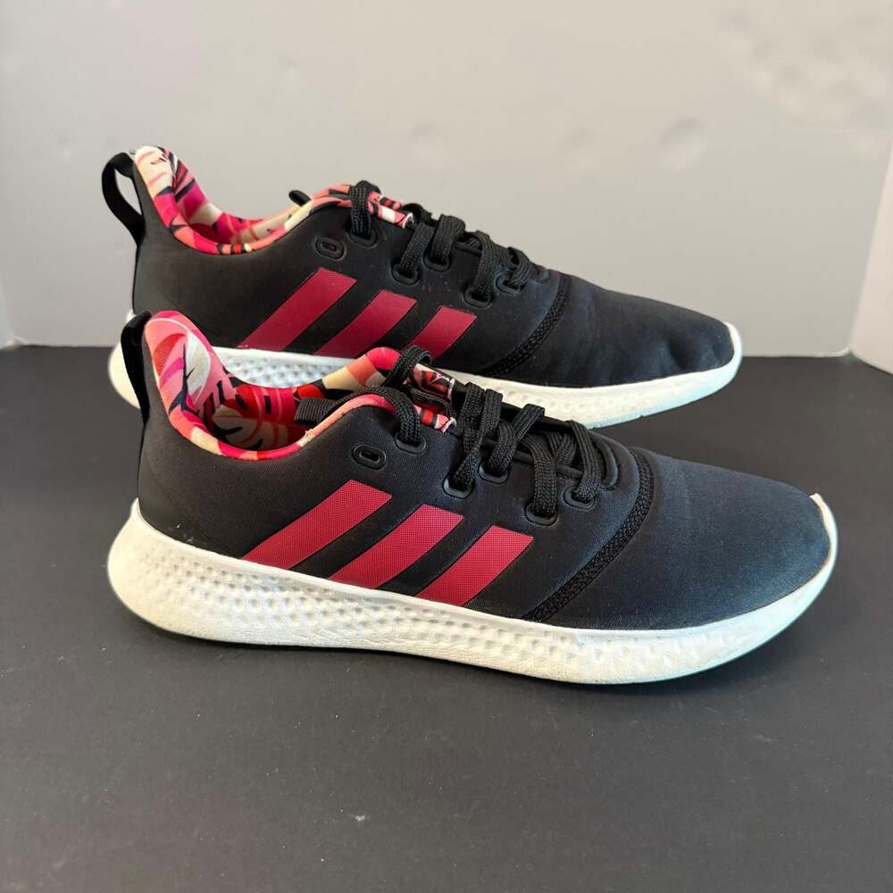 Adidas Women's Black and Pink Floral Sneakers Size 10